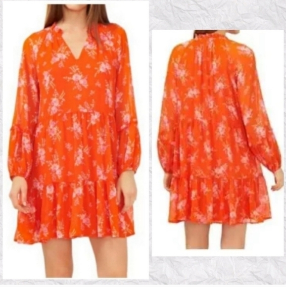 Vince Camuto orange/pink boho flouncy ruffle mini dress women's size small/mediu - Picture 11 of 11